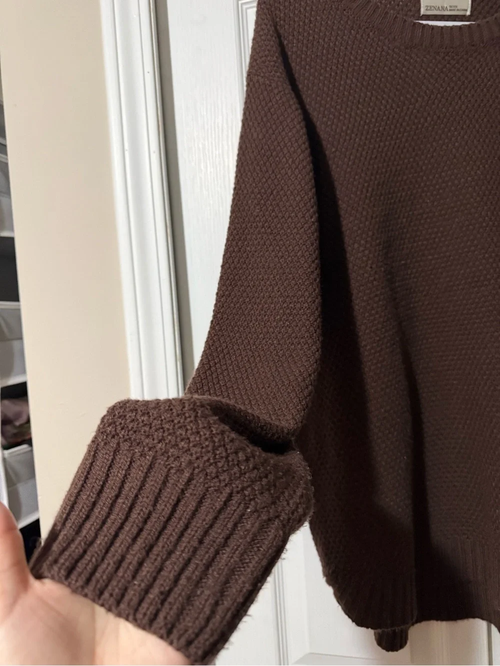 Zenana Chocolate Brown Crewneck Sweater - 1X/2x - Picture 4 of 16